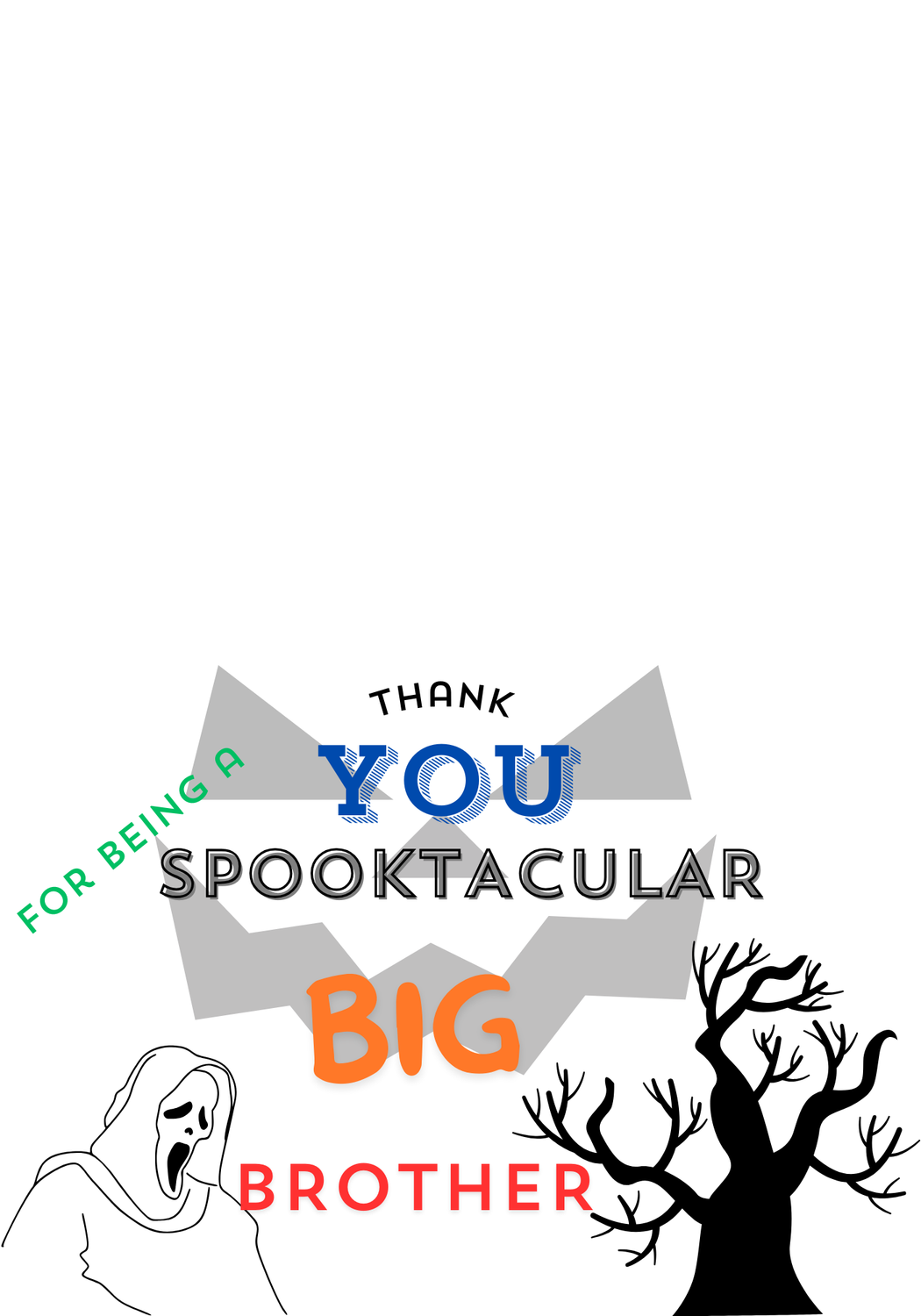 Thank-you card design with layered typography and hand-drawn Halloween illustrations